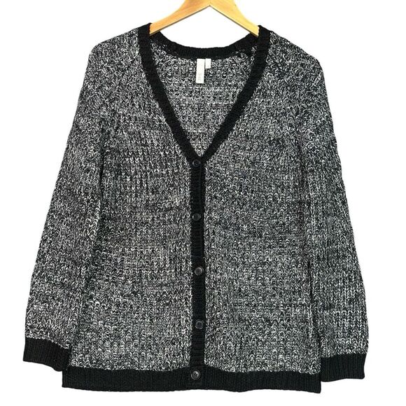 Wool Blend Cardigan Sweater Women’s Large Black White Knit Button Up Cottagecore - Picture 1 of 10